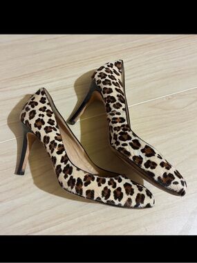 Ann Taylor Pony Fur Heels Pumps Leather Sole Sz 7.5 Cheetah Leopard Animal Print